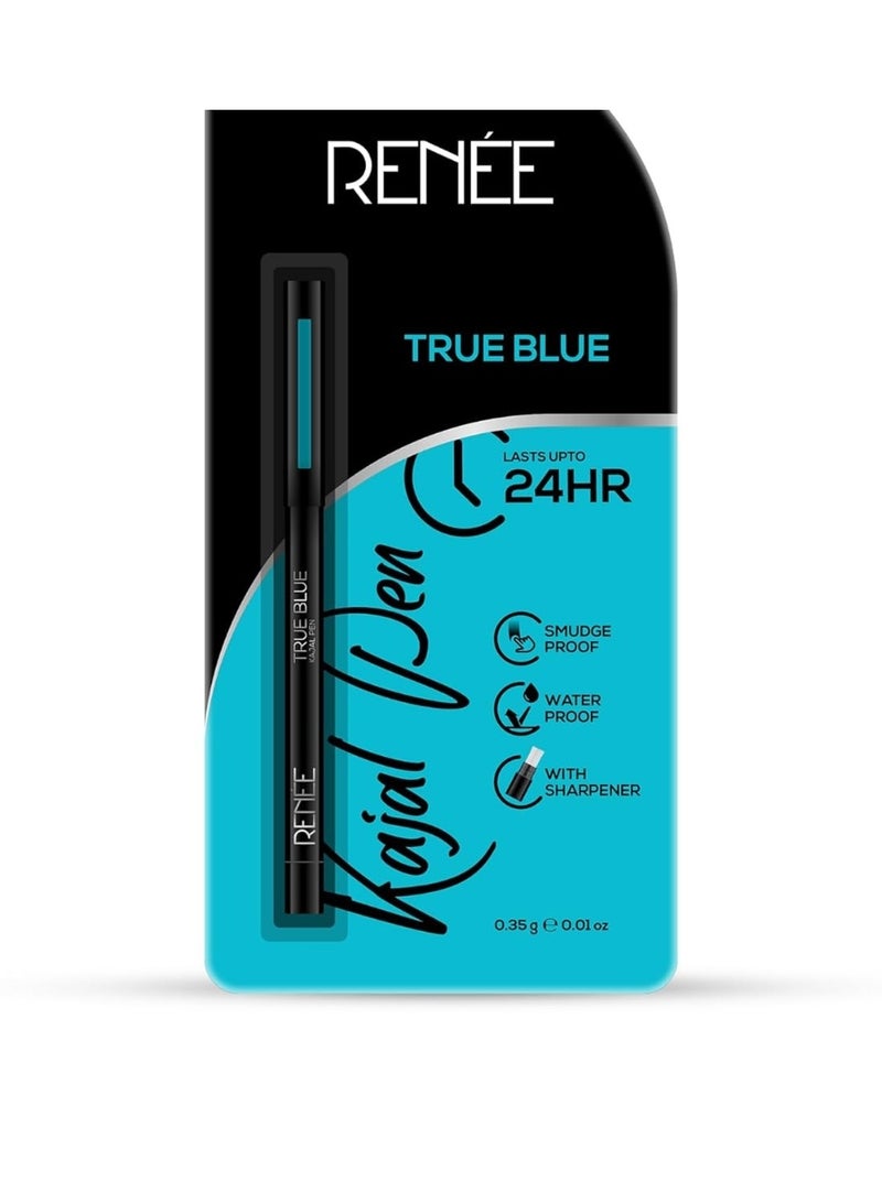 RENEE Kajal Pen with Sharpener - True Blue | 24 Hrs Stay | Long Lasting Kohl Pencil | Matte Finish | Rich Color Payoff | Smudge & Waterproof | One Swipe Application Formula | 0.35gm - Image 1